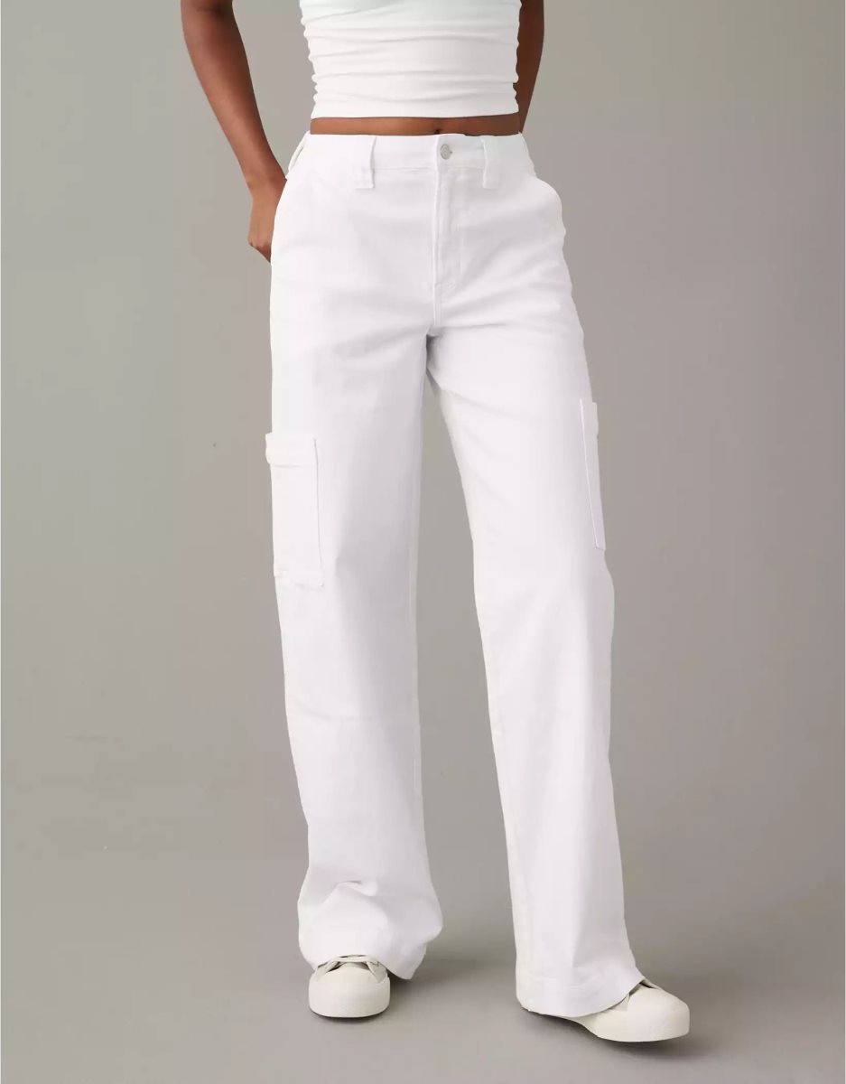 Jean American Eagle AE Stretch Super High-Waisted Cargo Baggy Larges-Leg Blanche Femme | YGI-42250049